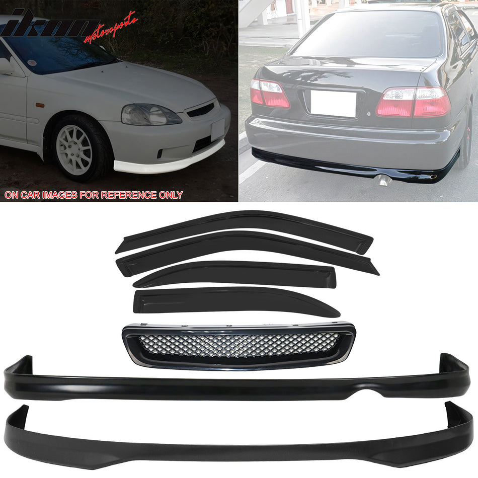 Fits Civic 96-98 Front + Rear Bumper Lip + Front + Sun Window Visor