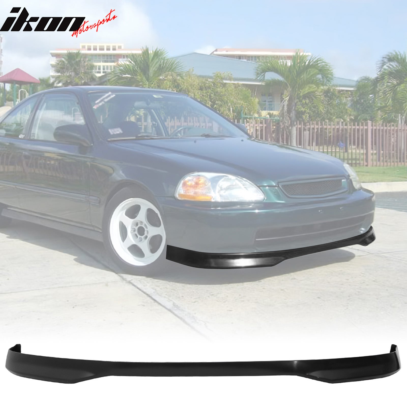 Compatible With Civic 96-98 4Dr Front + Rear Bumper Lip + Front Grill + Sun Window Visor