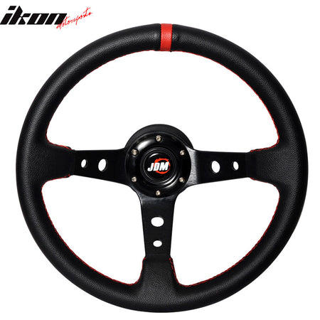 Black W/ Red Stitch PVC Leather Racing Steering Wheel 350MM + JDM Hub Adapter