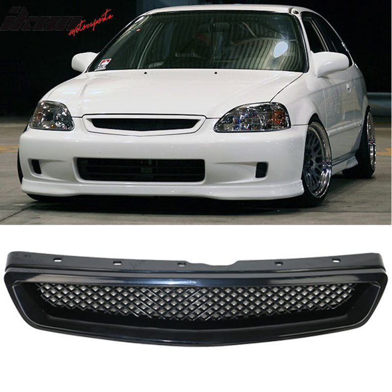 Fits 99-00 Honda Civic Mugen Front Bumper Lip PP + Front Grille + Window Visors