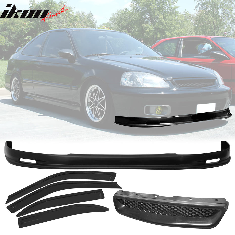 Fits Civic 99-00 Mugen Front Bumper Lip Front Grille Sun Window Visor