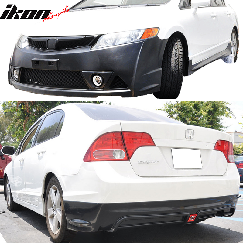 Fits 06-11 Honda Civic MUG RR Style Front Bumper + PP Rear Lip w/ 3rd Light