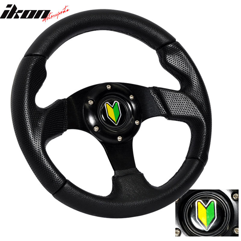 Black 6-Bolt Steering Wheel 280MM & Horn Button Fits Honda Acura