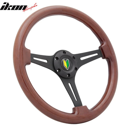 Universal Wood Grain 6-Bolt Wooden Steering Wheel 350MM & BD Logohorn Button