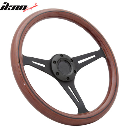 Universal Wood Grain 6-Bolt Wooden Steering Wheel 350MM Black Trim Horn Button