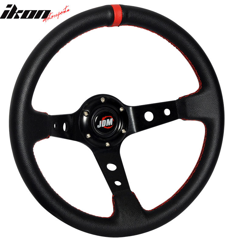 Black Red Deep Dish 6-Bolt Steering Wheel 350MM & Horn Button