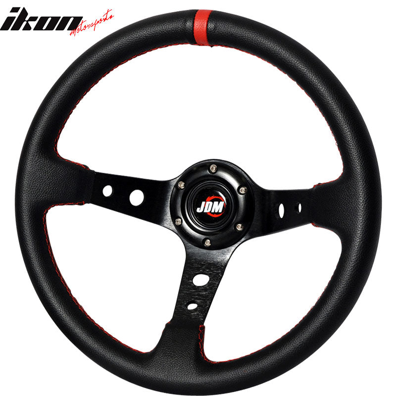 Black Red Deep Dish PVC Leather 6-Bolt Steering Wheel 350MM & Horn Button