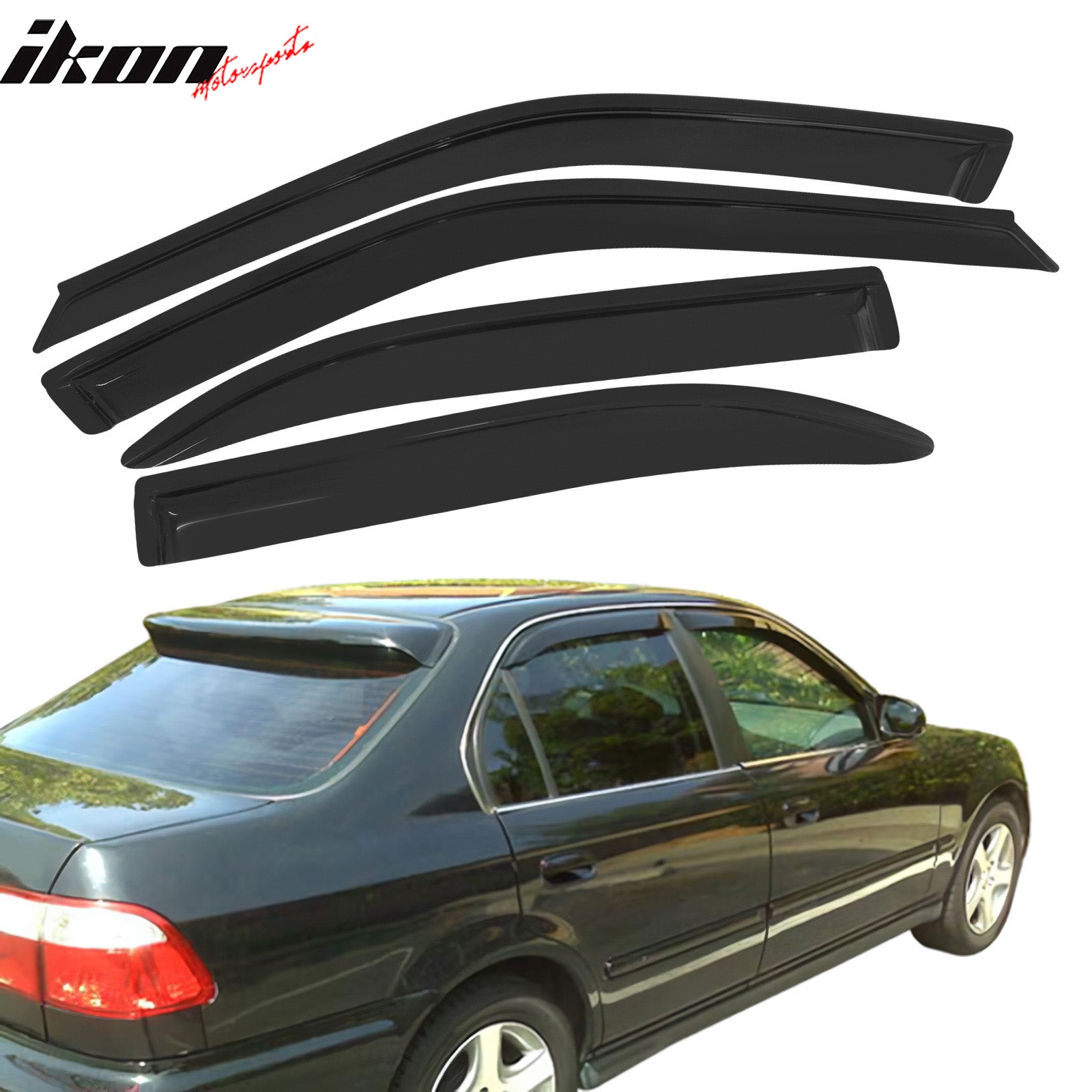 Fits 96-98 Honda Civic 4-Door PP Front Bumper Lip Spoiler + 4PCS Window Visors