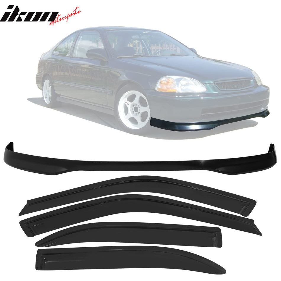 Fits Honda Civic 96-98 T-R PP Front Bumper Lip + Sun Window Visor