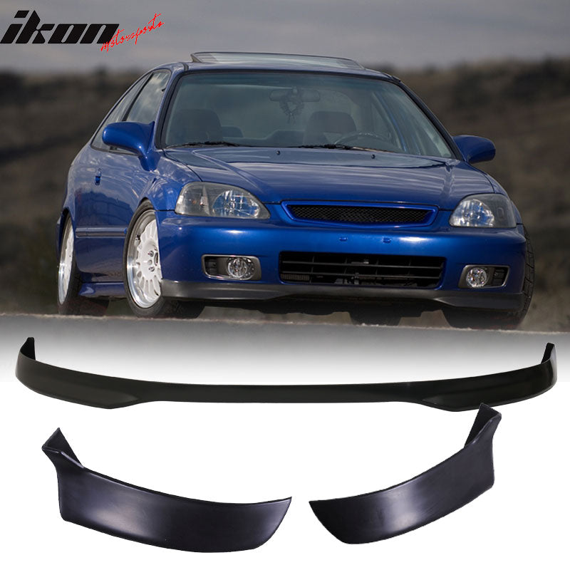 Fits 96-98 Civic 3D T-R PP Front Bumper Lip+2PC Rear Lip Valance Spats