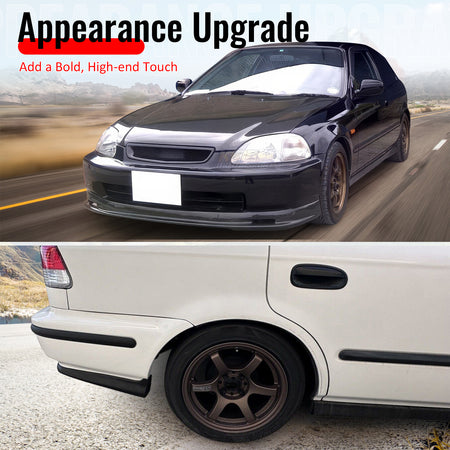 Fits 96-98 Honda Civic Mugen Style Front Bumper Lip PP + 2PCS Rear Bumper Aprons