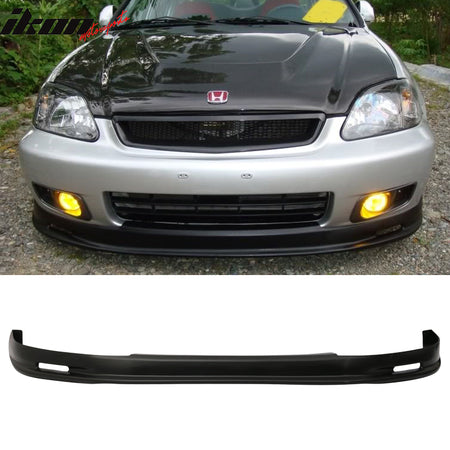 Compatible With 1999-2000 Honda Civic PP Front Bumper Lip + 2PC Rear Bumper Lip Valance Spats