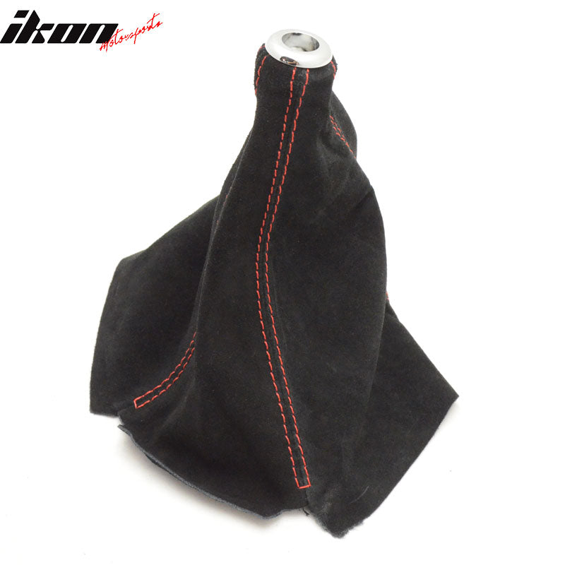 Red Stitch Shift Black Suede Boot Cover + Manual Aluminum Gear Shift Knob