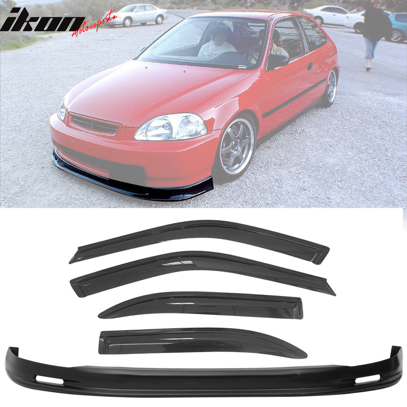 Fits 96-98 Honda Civic Mugen Front Bumper Lip + Sun Window Visor