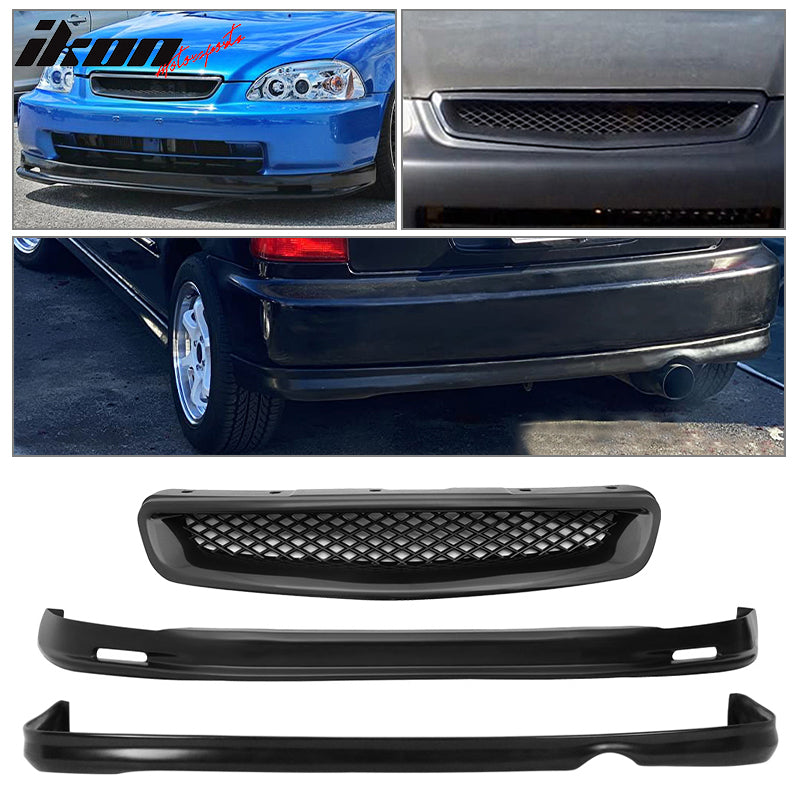 Fits 96-98 Civic 2Dr/Mugen Front Rear Bumper Lip + TR Front Grille