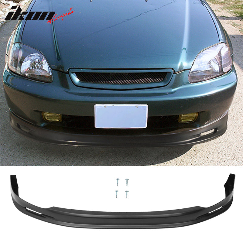 Compatible With 1996-1998 Honda Civic 2Dr/4Dr Front + Rear Bumper Lip + Front Hood Grill