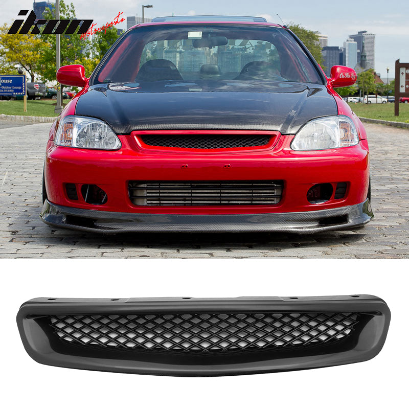 Fits 96-98 Honda Civic Mugen Style Front + Rear Bumper Lip + TR Front Hood Grill