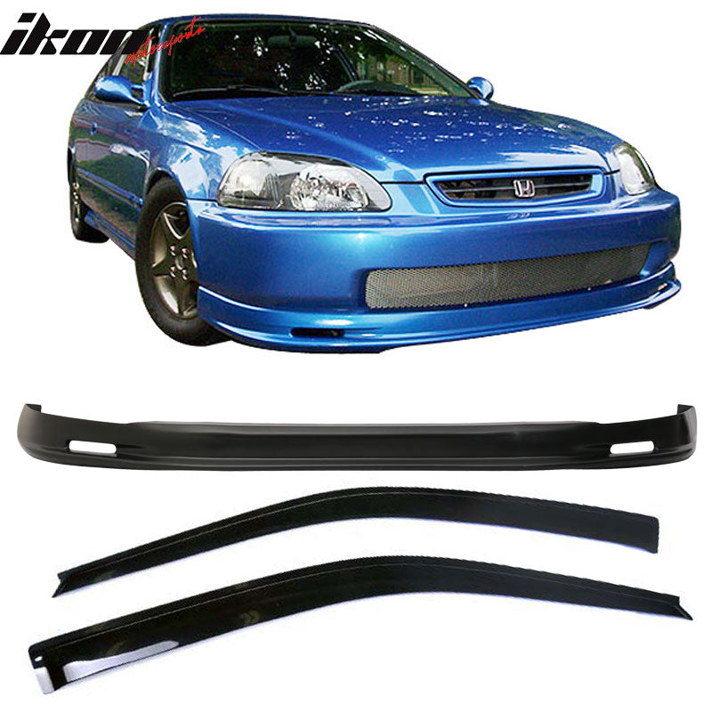 Fits 96-98 Honda Civic 3Dr Mugen Style Front + Rear Bumper Lip + Window Visors