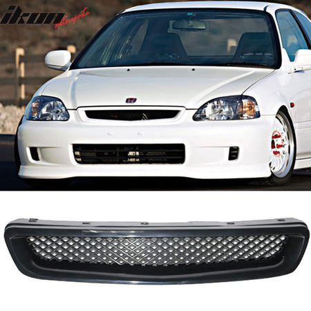 Fits 96-98 Honda Civic Hatchback TR Style Front + Rear Bumper Lip + Front Grille