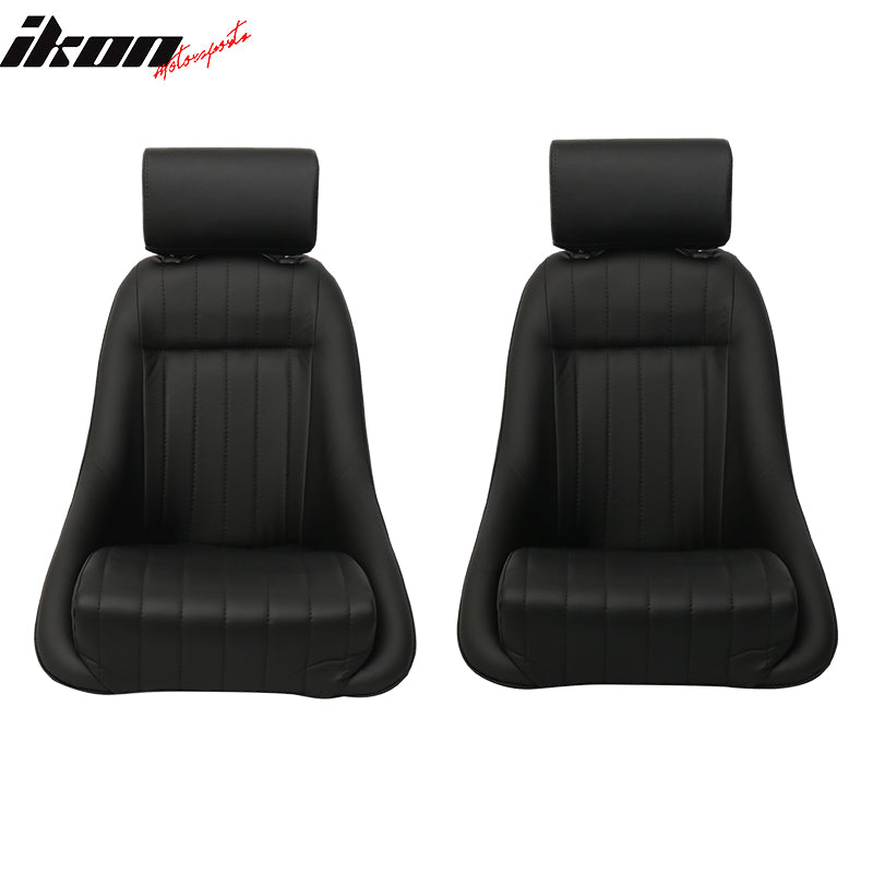 Pair Classic Bucket Single Seat With Slidersin Black Faux Leather PU