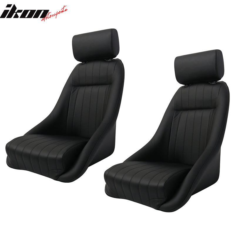 Seat Compatible With Pair Classic Bucket Single Seat With Sliders in Black Polyurethane Faux Leatherby IKON MOTORSPORTS