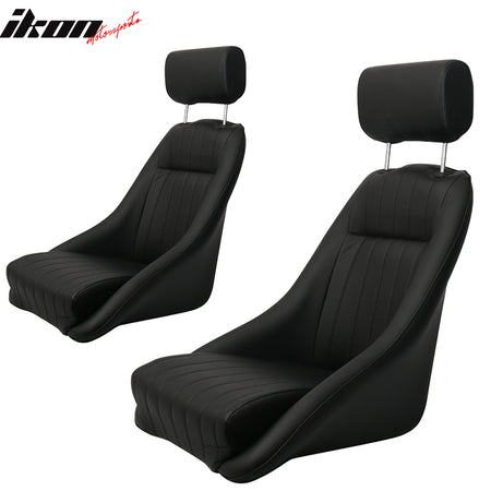 Pair Classic Bucket Single Seat With Sliders in Black Faux Leather PU