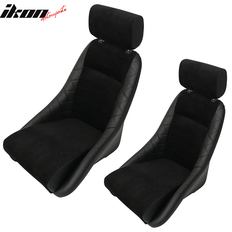 2X Classic Bucket Single Seat With Sliders Suede Black Faux Leather PU