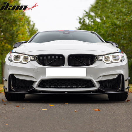 IKON MOTORSPORTS, Front Bumper Lip Compatible With 2015-2020 BMW M3 Sedan  F80 / M4 Coupe F82 / Convertible F83, MP Style Add-On Chin Spoiler Wing Bodykit Carbon Fiber, 2016 2017 2018