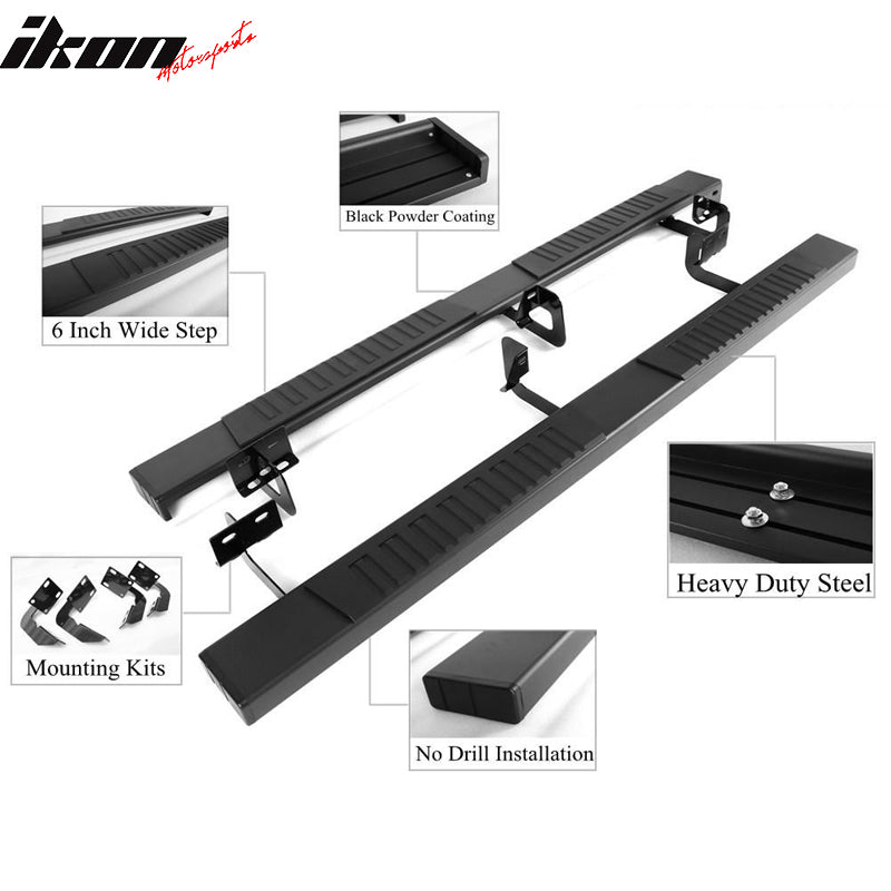 Running Boards Compatible With 2007-2021 Toyota Tundra Crew Max Cab, 69'' Black Powder Coated Aluminum Side Step Nerf Bar LH RH by IKON MOTORSPORTS