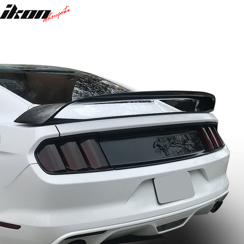 IKON MOTORSPORTS, Trunk Spoiler Compatible With 2015-2023 Ford Mustang, GT350R Style Carbon Fiber Rear Trunk Spoiler Lip Wing, 2016 2017
