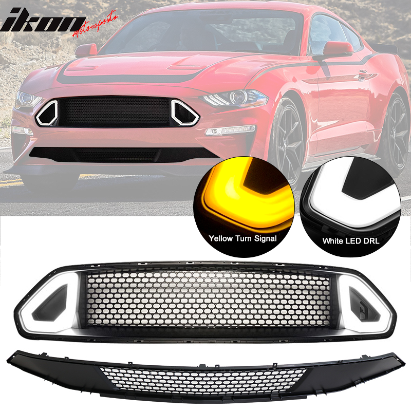 2018-2023 Ford Mustang Front Bumper Upper & Lower Mesh Grille w/ LED