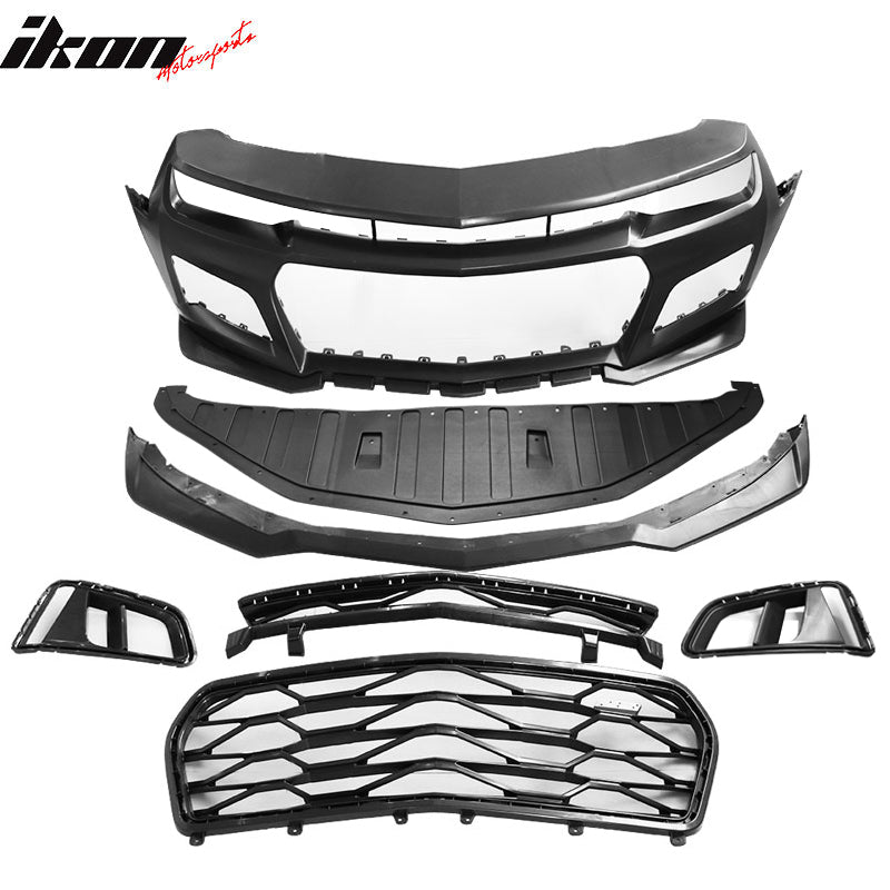 Fit 14-15 Chevy Camaro ZL1 Style PP Front Bumper Cover Black Headlight Fog Light