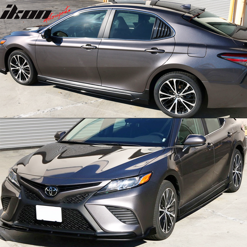 Side Skirts Compatible With 2018-2024 Toyota Camry, IKON Style PP Matte Black Side Extensions Bottom Line Protector By IKON MOTORSPORTS