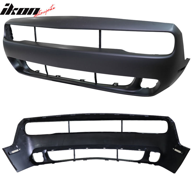 Fits 08-14 Dodge Challenger Front Bumper Cover + Demon Style Lip + Fender Flares