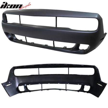 Fits 15-23 Dodge Challenger Front Bumper w/ Grille & HC Style Lip Unpainted PP