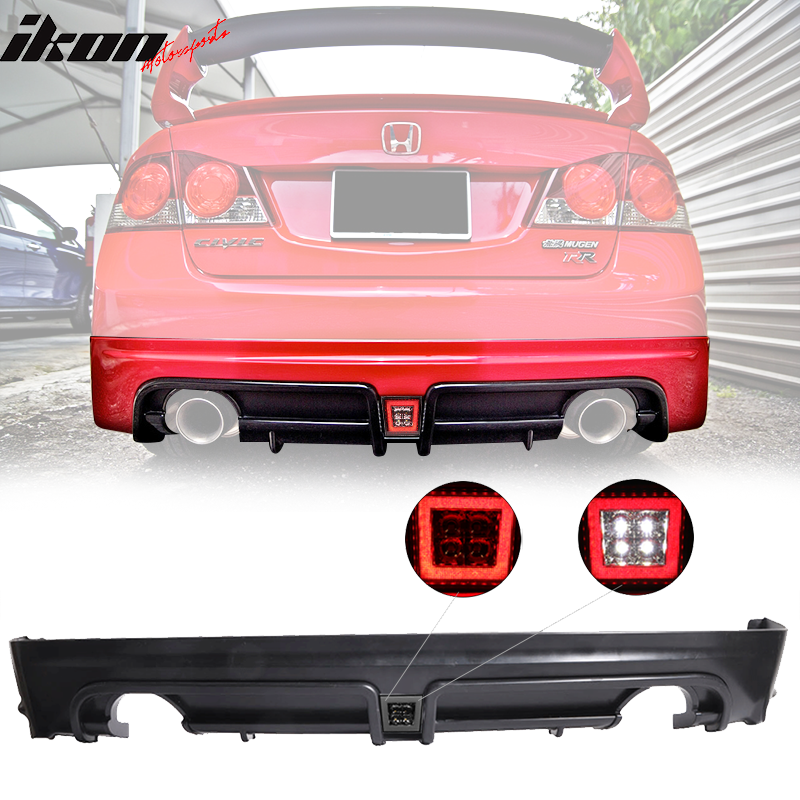 Fits 06-11 Civic MG RR Rear Diffuser Twin Outlet w/Red 3rd Brake Light