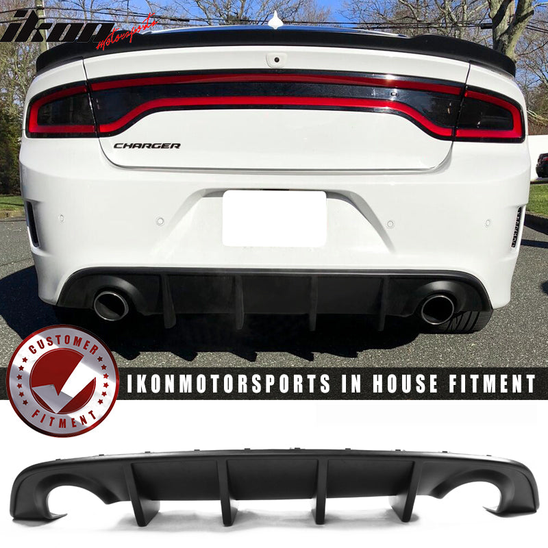 Rear Bumper Diffuser + Side Aprons Lip 2PC Compatible With 2015-2023 Dodge Charger SRT, Factory Style PP Splitter Spoiler Chin Diffuser Body kit Caps Valance by IKON MOTORSPORTS, 2016 2017 2018