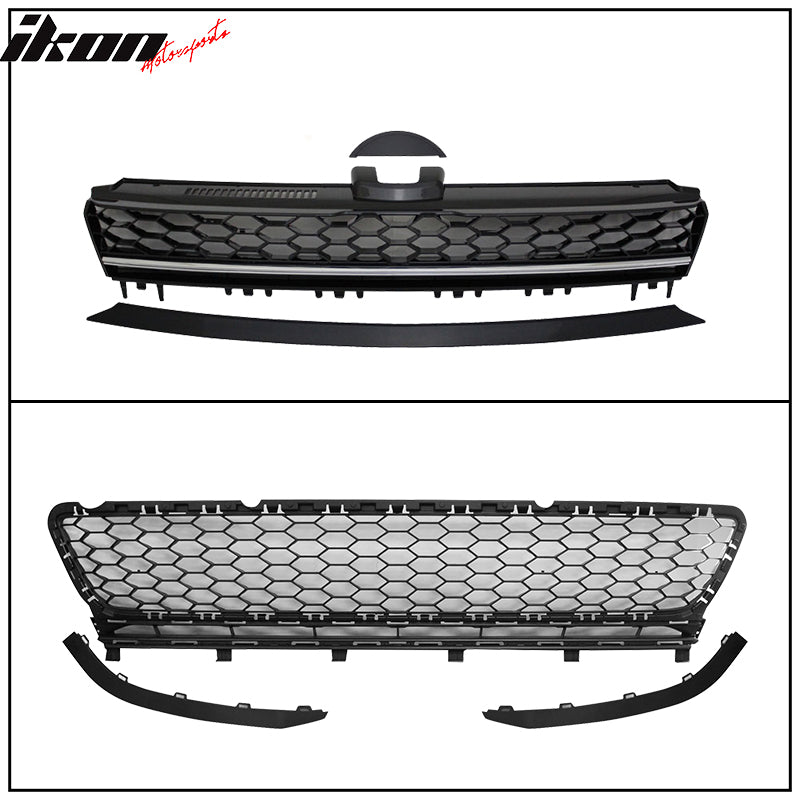 Fits 15-17 Golf 7 MK7 GTI Type Front Bumper Cover + High Bar Black Chrome Grille