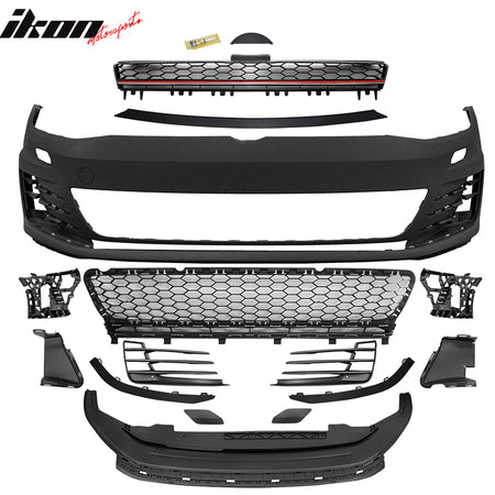 Fits 15-17 Golf 7 MK7 GTI Type Front Bumper Cover + Black Red Chrome Grille