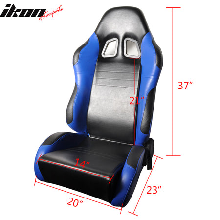 Racing Seats UNIVERSAL FITMENT, Black Blue Pvc Leather Full Reclinable Racing Seats Pair Slider Driver Passenger by IKON MOTORSPORTS