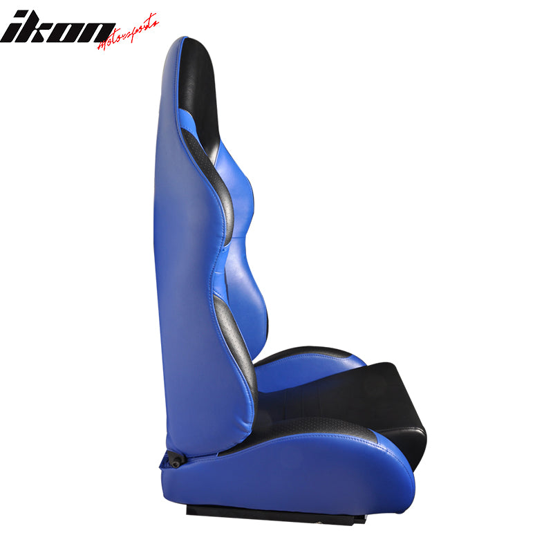 One Pair of Racing Seats Black Blue PVC Leather Full Reclinable W/ Slider