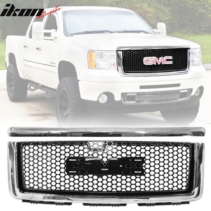 Compatible With 07-13 GMC Sierra 1500 Denali Front Hood Molding + Upper Grille
