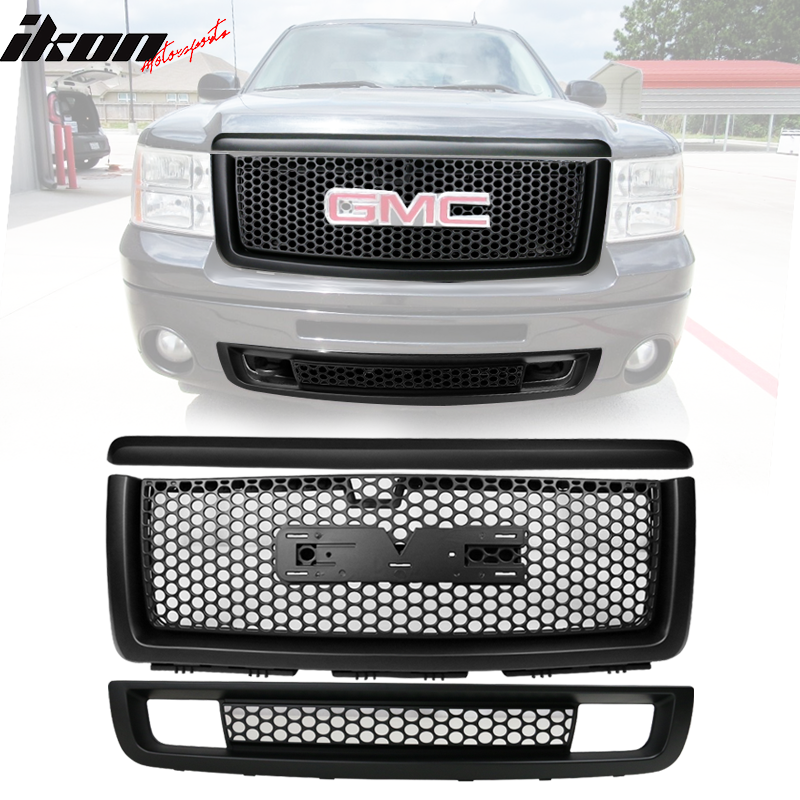 Fits 07-13 GMC Sierra 1500 Denali Hood Molding + Front Lower + Upper Grille