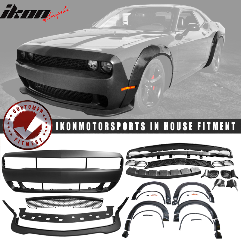 2008-2014 Dodge Challenger Front Bumper + SRT Lip + Fender Flares PP