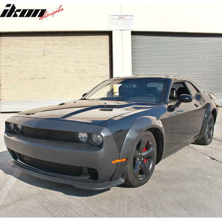 IKON MOTORSPORTS, Front Bumper Cover With Lip Compatible With 2008-2014 Dodge Challenger, SRT Style Front Bumper Lip Spoiler PP, 2009 2010 2011 2012 2013