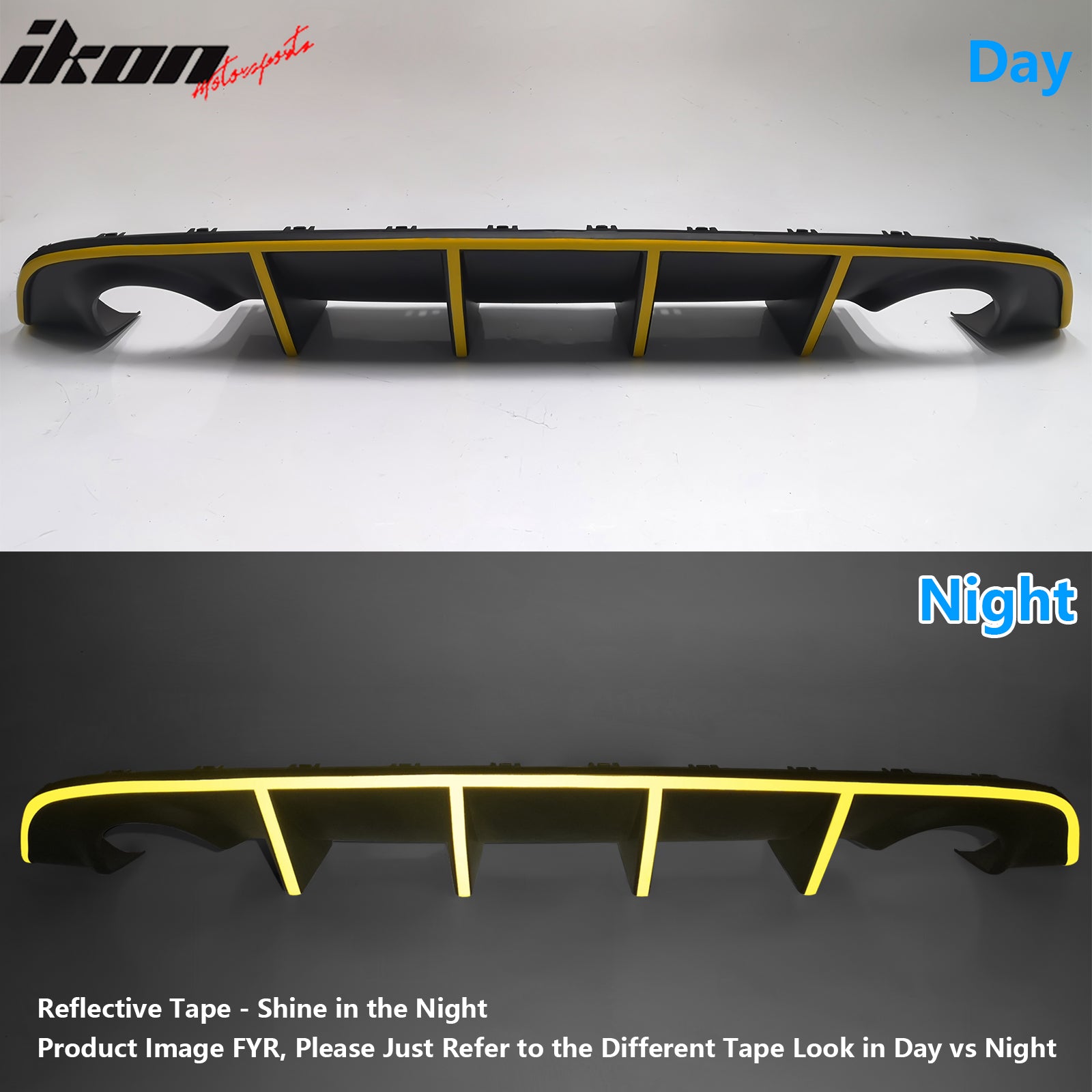 For 12-14 Dodge Charger SRT8 V2 Style Rear Diffuser PP w/ Yellow Reflective Tape