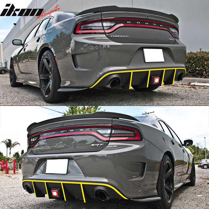 Fits 15-23 Dodge Charger SRT Rear Diffuser with LED Lamp & Reflective Tape