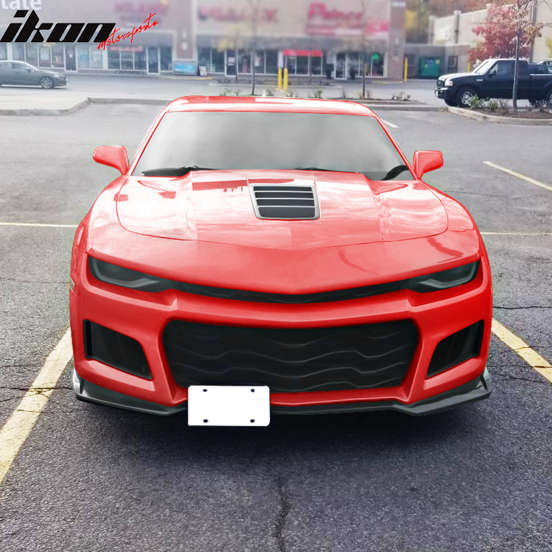 IKON MOTORSPORTS, Front Bumper & Headlight Compatible With 2010-2013 Chevy Camaro, ZL1 Style Air Dam Chin Body Kit Splitter PP & Head Lamp ABS, 2011 2012