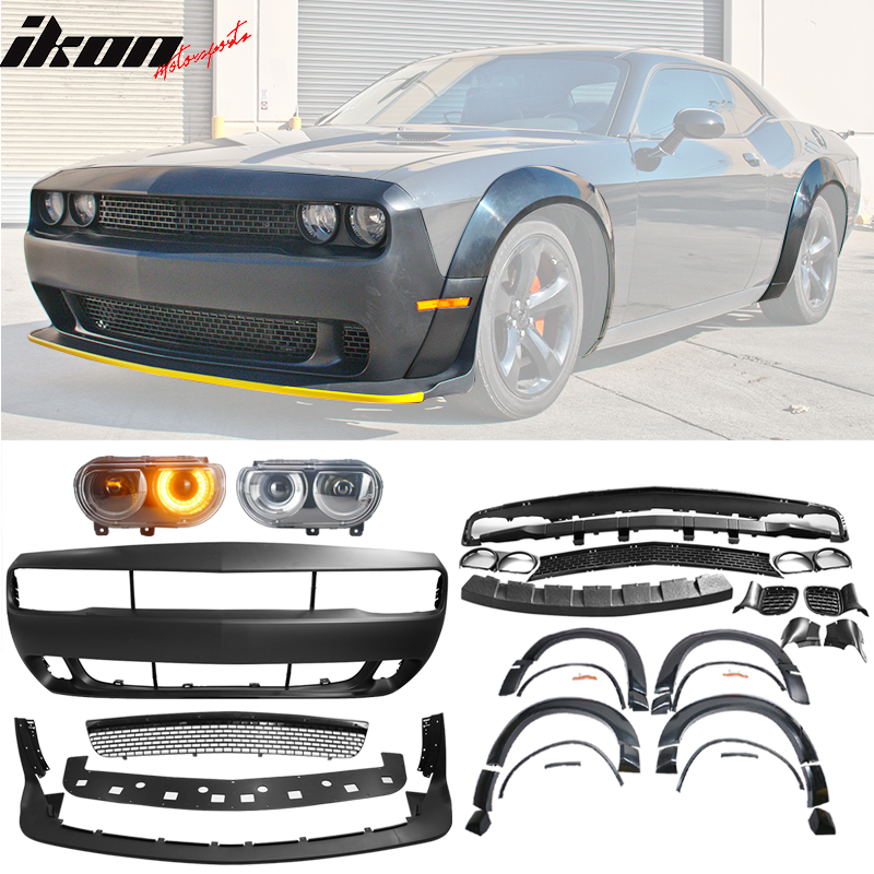 Fits 08-14 Challenger Front Bumper Lip Fender Flare Headlights