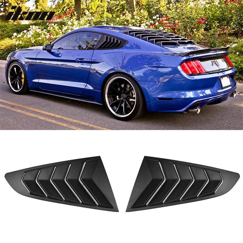 IKON MOTORSPORTS, Window Louver Compatible With 2015-2023 Ford Mustang, IKON V2 Style,Rear & Side Quarter Scoop Louvers
